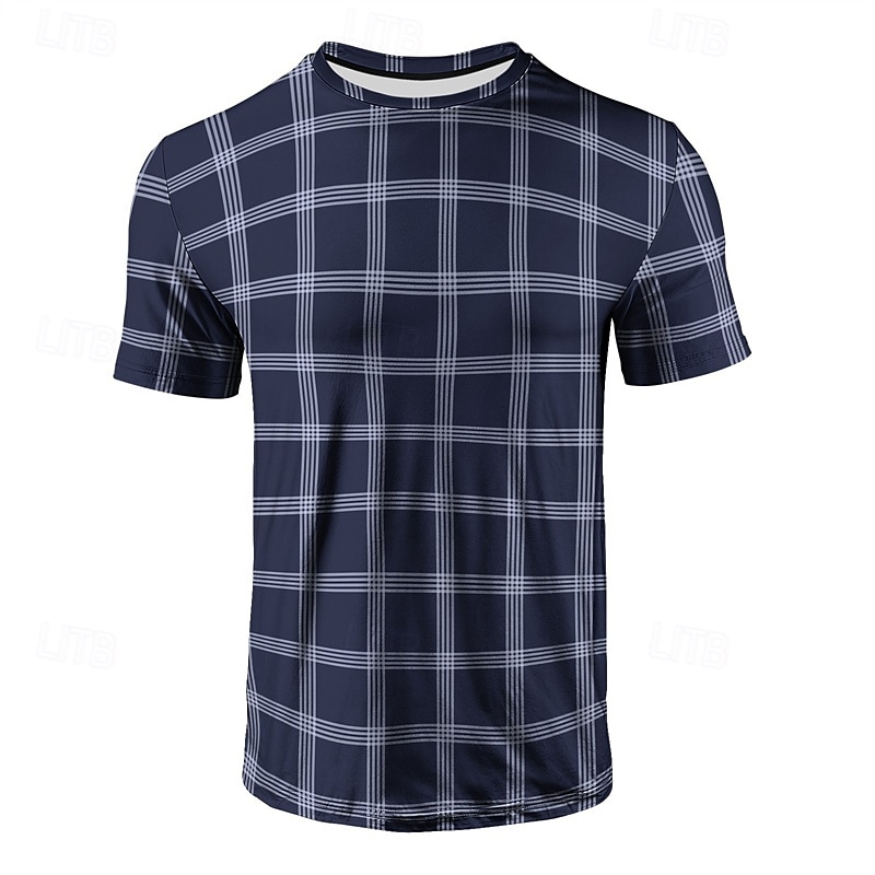 Herren T Shirt Henley Hemd T-Shirt Kurzarmshirt Kurzarm Rundhalsausschnitt Sommer Karo Mode Designer Basic Kariert Urlaub Straße Ausgehen Schwarz Blau Dunkel Blau Top T-Shirt für Herren 2025 - $10.99 –P2