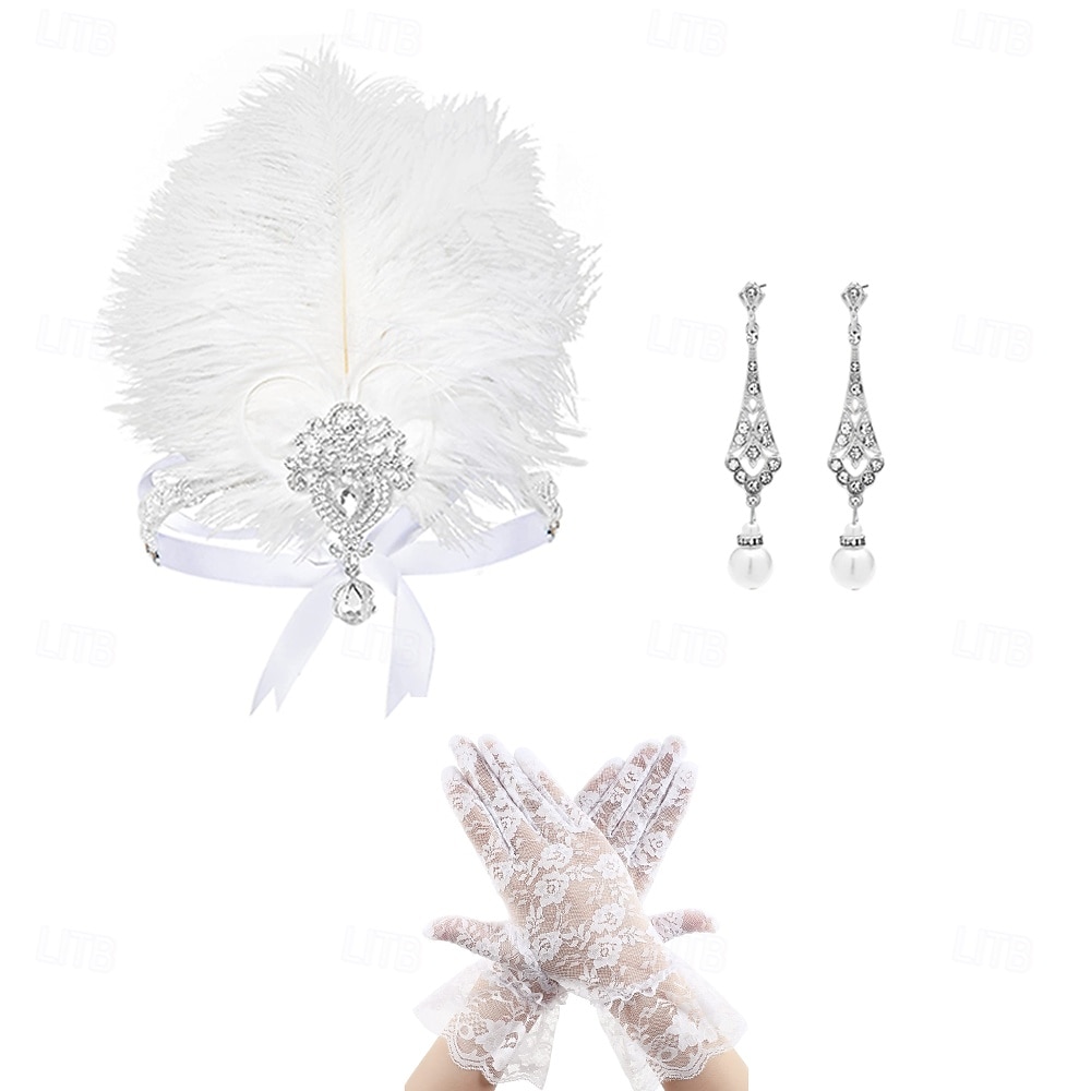 A nagy Gatsby Flapper fejpánt Gyöngyös karkötő Fülbevaló A nagy Gatsby Toll Retro Csillogó glitter Női Farsang Valentin nap Álarcos mulatság Party estélyi viselet Álarcos mulatság Fesztivál Felnőttek 2025 - $21.99 –P3