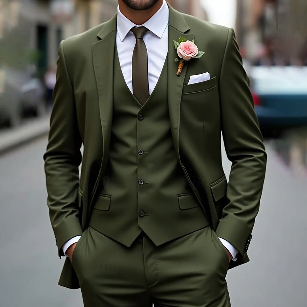 Pour des hommes Affaires Mariage d'automne Costumes Revers Cranté Vert Véronèse Mode Formel Couleur Unie Coupe Standard 3 pièces Simple Boutonnage Deux Boutons de 2025 ? $135.99 –P2