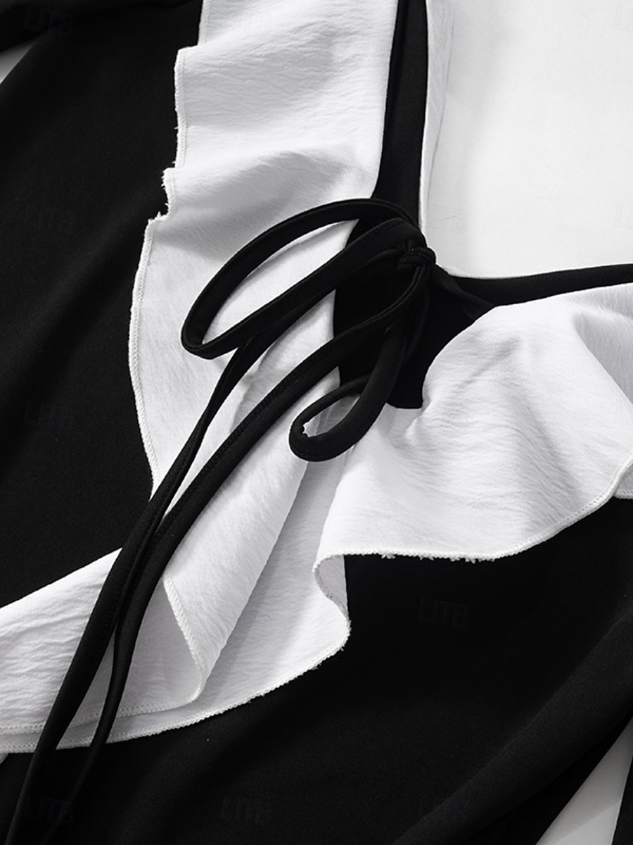 Women's Boho Dress Western Dress Vintage Mini Dress A Line Dress Ruffle Dress Casual Going out Beach Regular Fit Graphic Long Sleeve V Neck Black Summer 2025 - $29.99 –P10