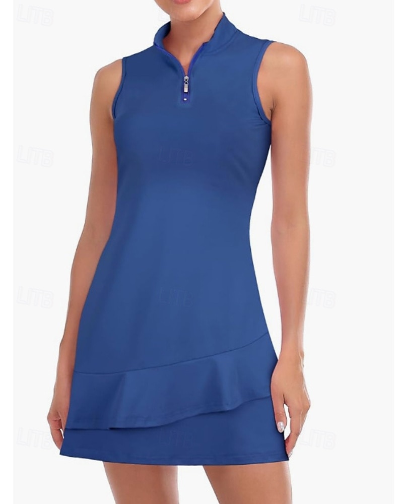 US Open Per donna Abito da tennis con pantaloncini e reggiseno incorporati Abito sportivo Senza Maniche Pieghettato Traspirante Tennis Golf Pickleball Collo con zip Tinta unita Vestito Tank Back Nero del 2025 a GBP £22 –P5