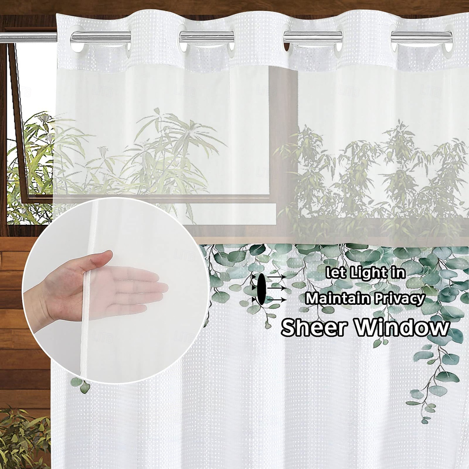 No Hook Shower Curtain 180cm*180cm(70"*70")with Snap-in Polyester Fabric Liner Sheer Top Window Waterproof Double Layer Bathtub Curtain Leaves Pattern 2025 - $41.99 –P7