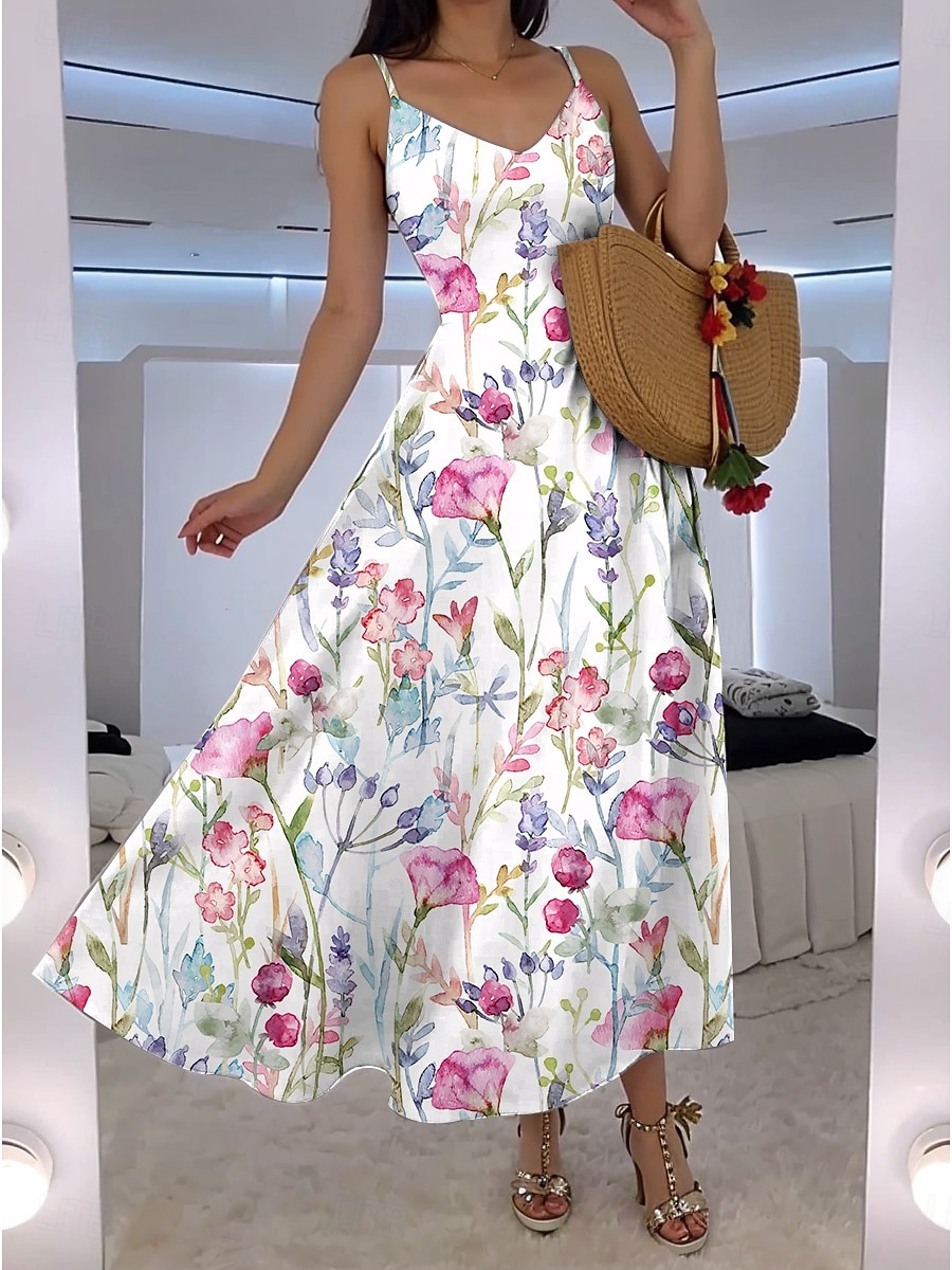 Per donna Abito maxi Abito a trapezio Abito Sottoveste Vacanza Casual Boho Feste Uscire Vestibilità standard Floreale Grafico Senza Maniche Scollo a V Bianco Rosa Blu Verde Estate Primavera del 2025 a $28.99 –P2