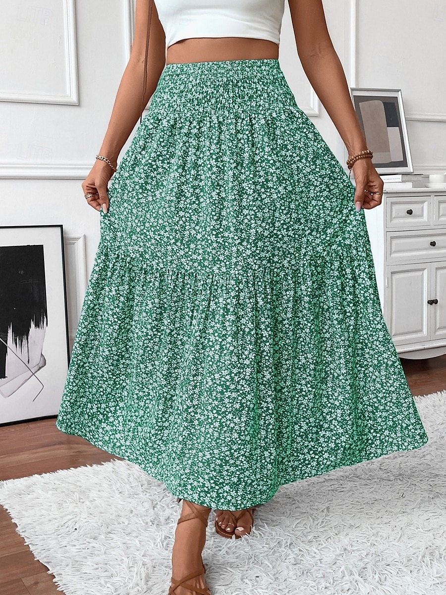 Fustă pentru femei Fustă maxi A Line Modă Casual Fuste cu talie înaltă Floral Print Micro-elastic Stradă Zilnic Negru Galben Roz Verde Vară Poliester 2025 - $25.99 –P3
