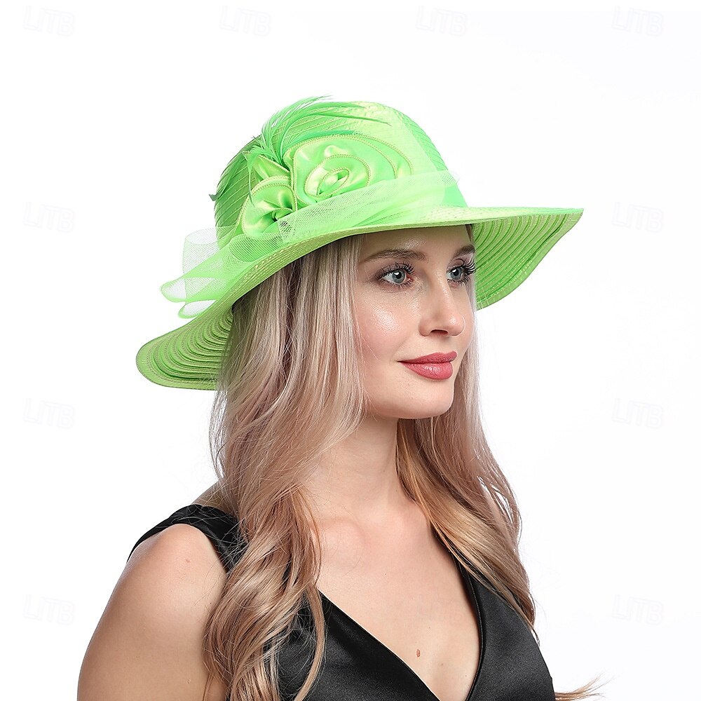 Hatter Organza Solhatt Ferie Te Fest Hesteveddeløp Cocktail Elegant Vintage Søt Med Blomster Hodepryd Hodeplagg 2025 - $31.99 –P2