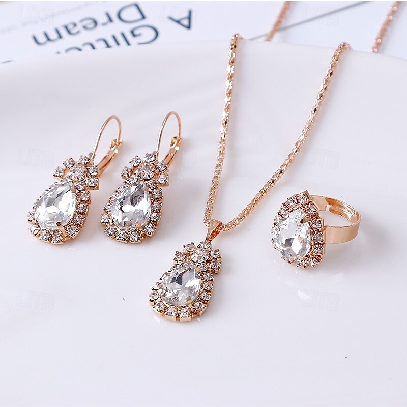 Conjunto de joias para presente para mulheres, colar elegante, brincos, anel em caixa de presente, presente perfeito para mãe, esposa, namorada, dia das mães, dia dos namorados, natal, aniversário de 2025 por $12.99 –P4