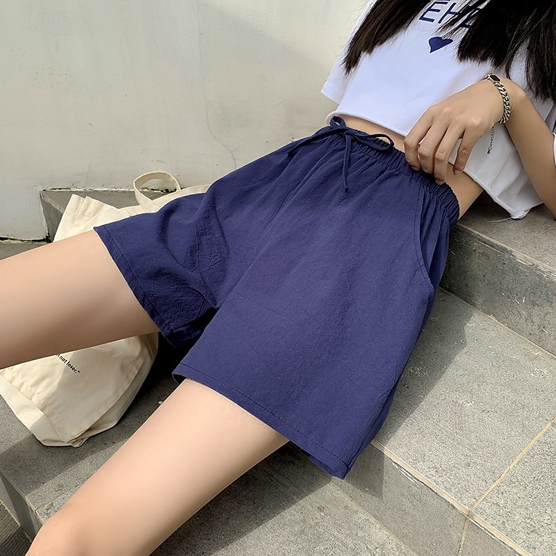 2025年 女性用 リネン風ショートパンツ スラックス クロップパンツ ファッション ストリートファッション 膝丈 ナチュラルウエスト 平織り ポケット 弾性巾着デザイン 快適 通気性 お出かけ 週末 フォレストグリーン ブラック ターコイズ ホワイト 夏 レギュラー  コレクション – $15.99 –P12