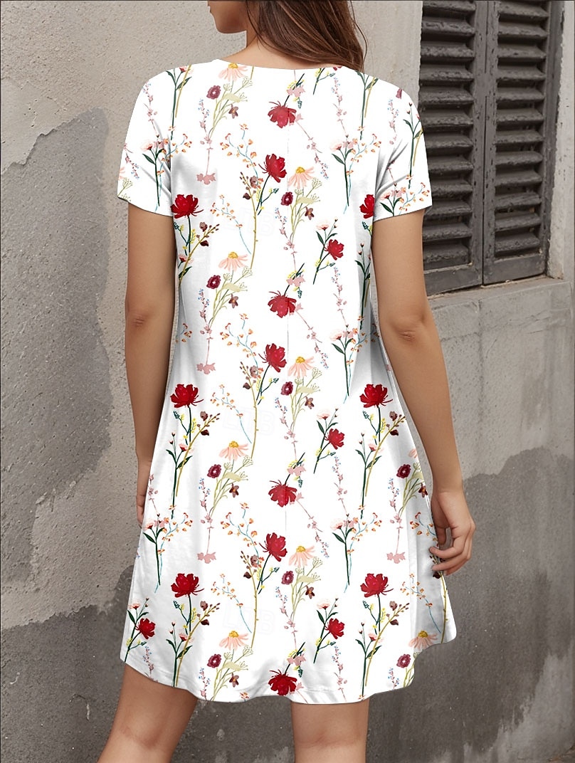 Dam Mini klänning T shirtklänning A linjeklänning Sommarklänning Ledigt Dagligen Normal Blommig Grafisk Kortärmad Rund halsringning Rubinrött Blå Purpur Sommar Vår 2026 - $24.99 –P2