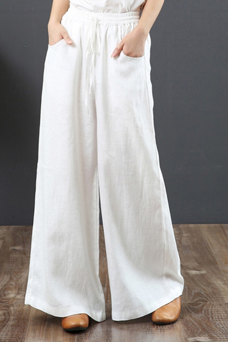 Women's Cotton Linen Shorts Linen-Inspired Pants Cotton Linen Pants Fashion Streetwear Full Length Natural Plain Pocket Elastic Drawstring Design Comfy Comfortable Street Going out Apricot Jacinth 2025 - $15.99 –P1