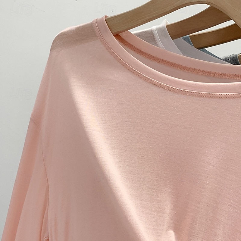 Women's T Shirt Plain Modern Casual Long Sleeve Crew Neck Regular Tops Daily Going out Black White Pink Blue Gray Summer 2025 - $16.49 –P10