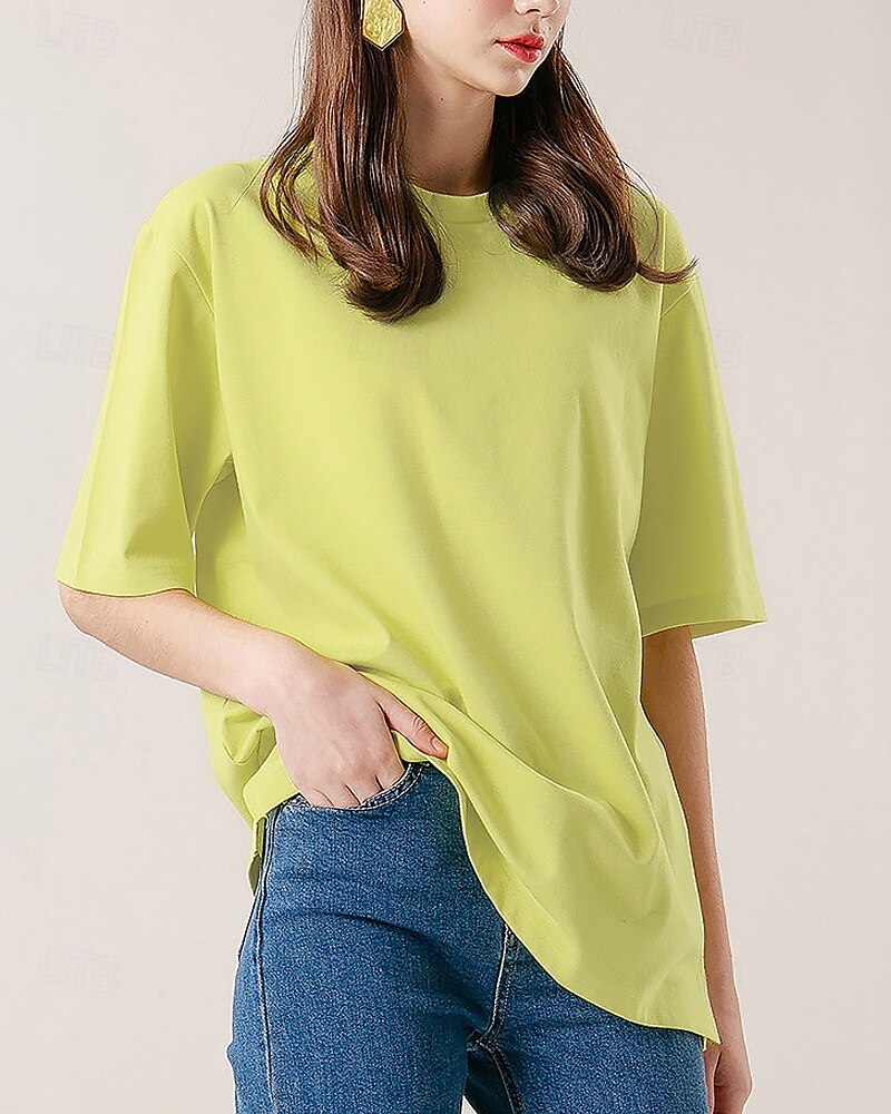 Femmes Chemise en lin Chemisier Uni Occasionnel Manche Courte Col ras du cou Hauts Réguliers Quotidien Fête Sortir Noir Jaune Rose Claire Abricot Été de 2025 ? $30.99 –P8