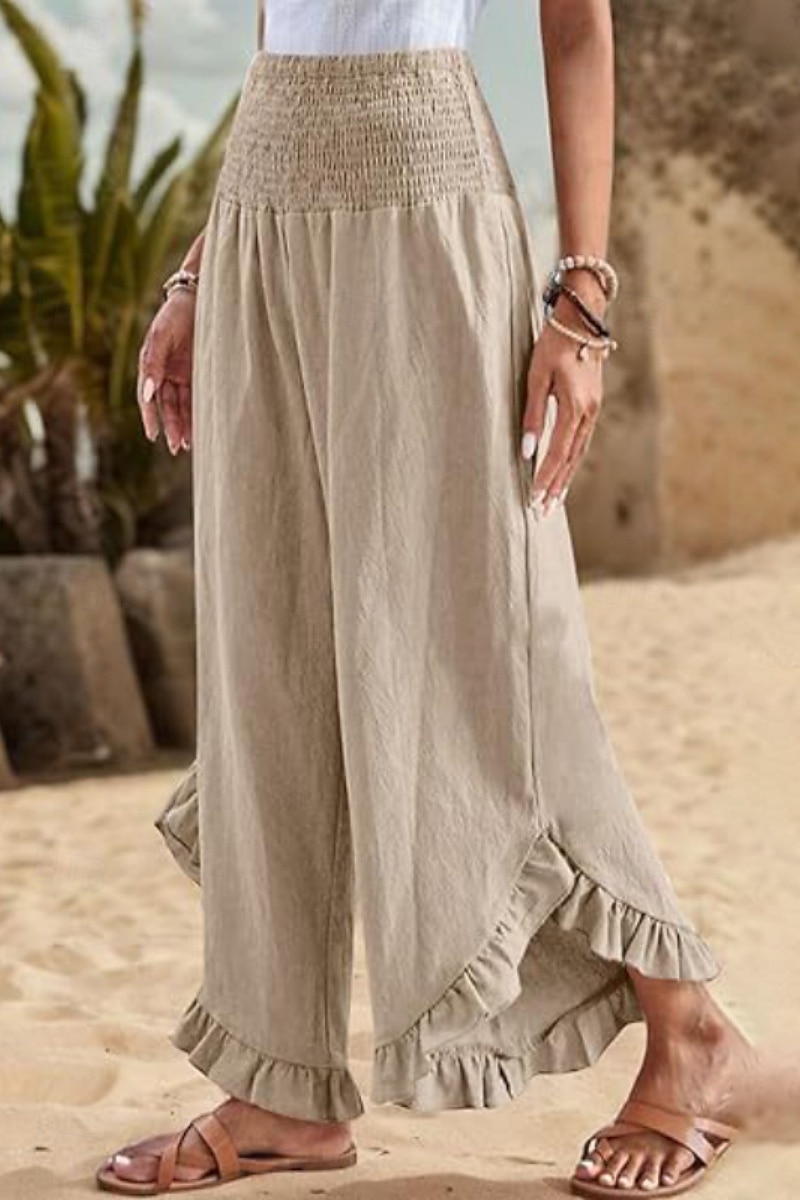 Per donna Pantaloni in cotone e lino Pantaloni Eleganti Moda Streetwear Lunghezza intera Naturale Semplice Volant Elastico in vita All'aperto Confortevole All'aperto Vacanza Uscire Rosso arancione del 2025 a $29.99 –P5