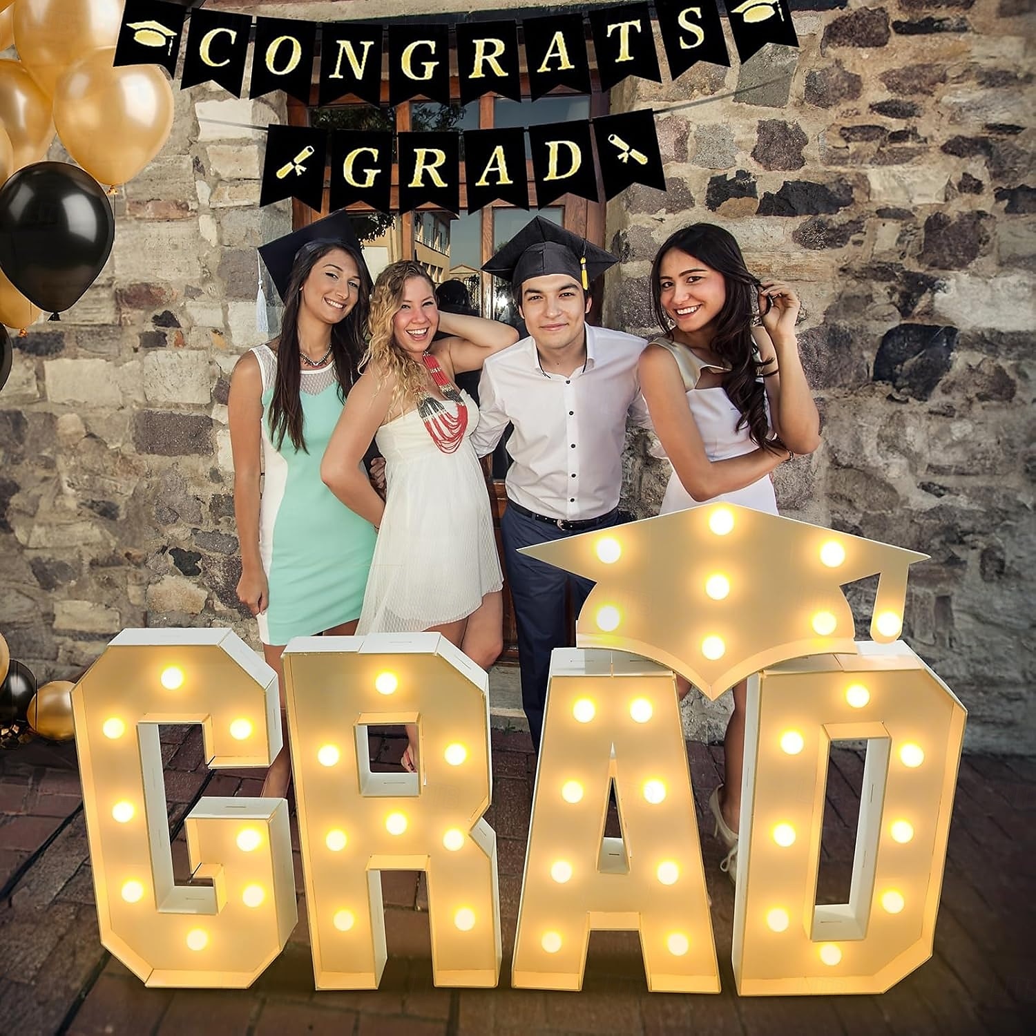decorazioni per la laurea 60/90/120 cm grandi lettere luminose per laureati berretto da laurea lettera bianca per laureati con luci per asilo nido scuola materna scuola superiore college festa di del 2025 a $94.99 –P1