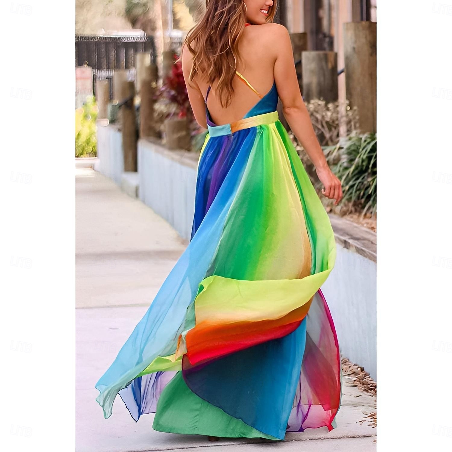 Stolthet Regnbåge Klänningar Rainbow Chiffong Maxiklänning Ledigt Dam Vuxna Prideparad Pride månad Halloween Karnival Lätt karnevalsdräkt 2025 - $34.99 –P6
