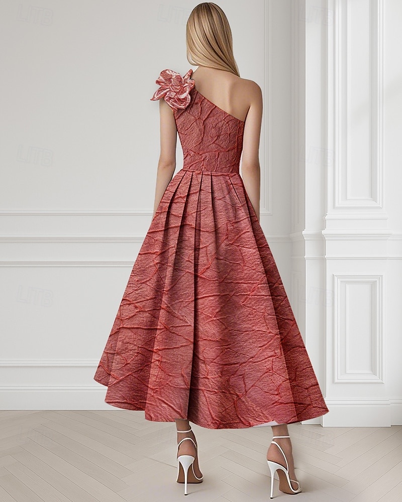 Roze A-Lijn Cocktailjurken Elegante Jurk Formele Bruiloft Enkellengte Mouwloos Eén Schouder Nylon met Zak Schouderbloem Bruiloft Gast Jurk 2025 - $154.99 –P4