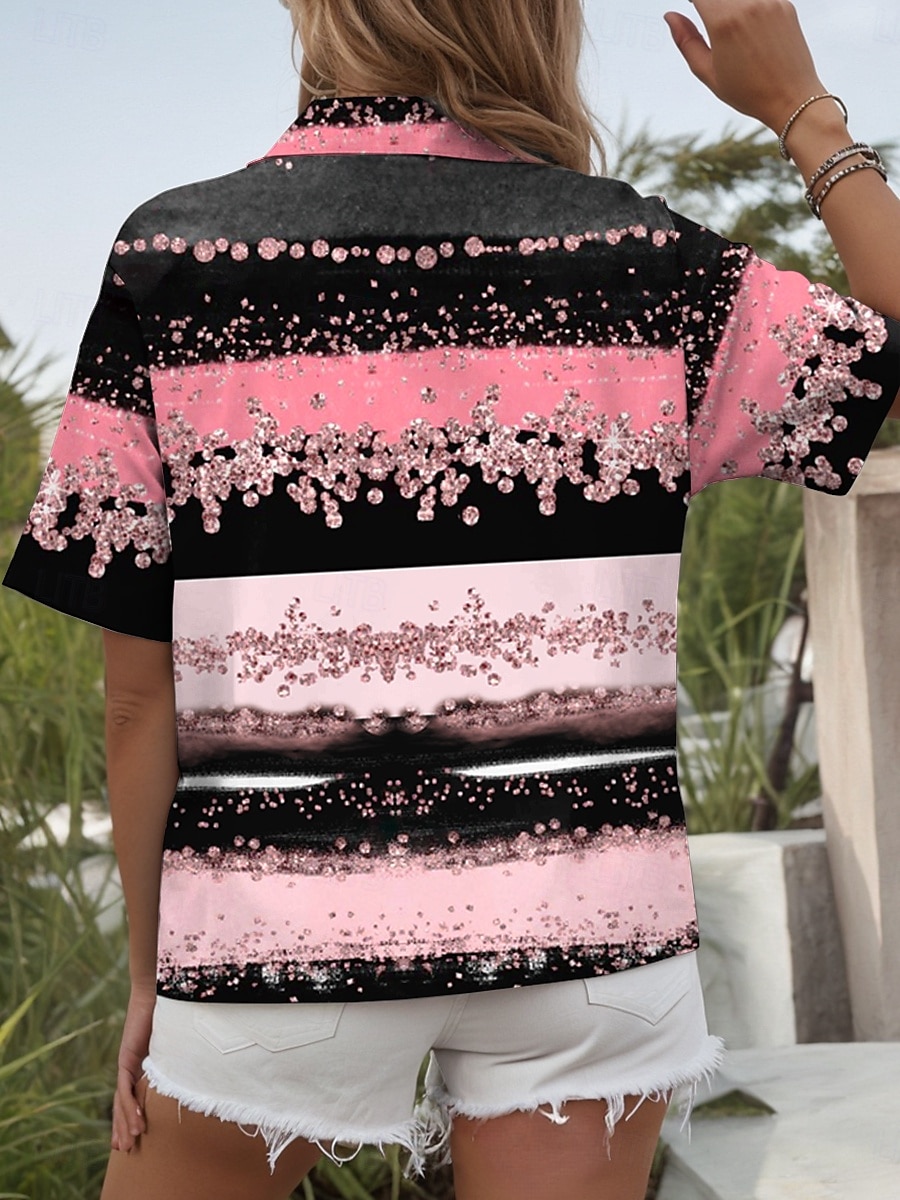 Damenhemd Langarm Bluse Knopfdown Grafik Geometrisch Täglich Lässig Kurzarm Hemdkragen Reguläre Oberteile Täglich Pink Blau Grün Sommer Frühling 2025 - $24.99 –P2