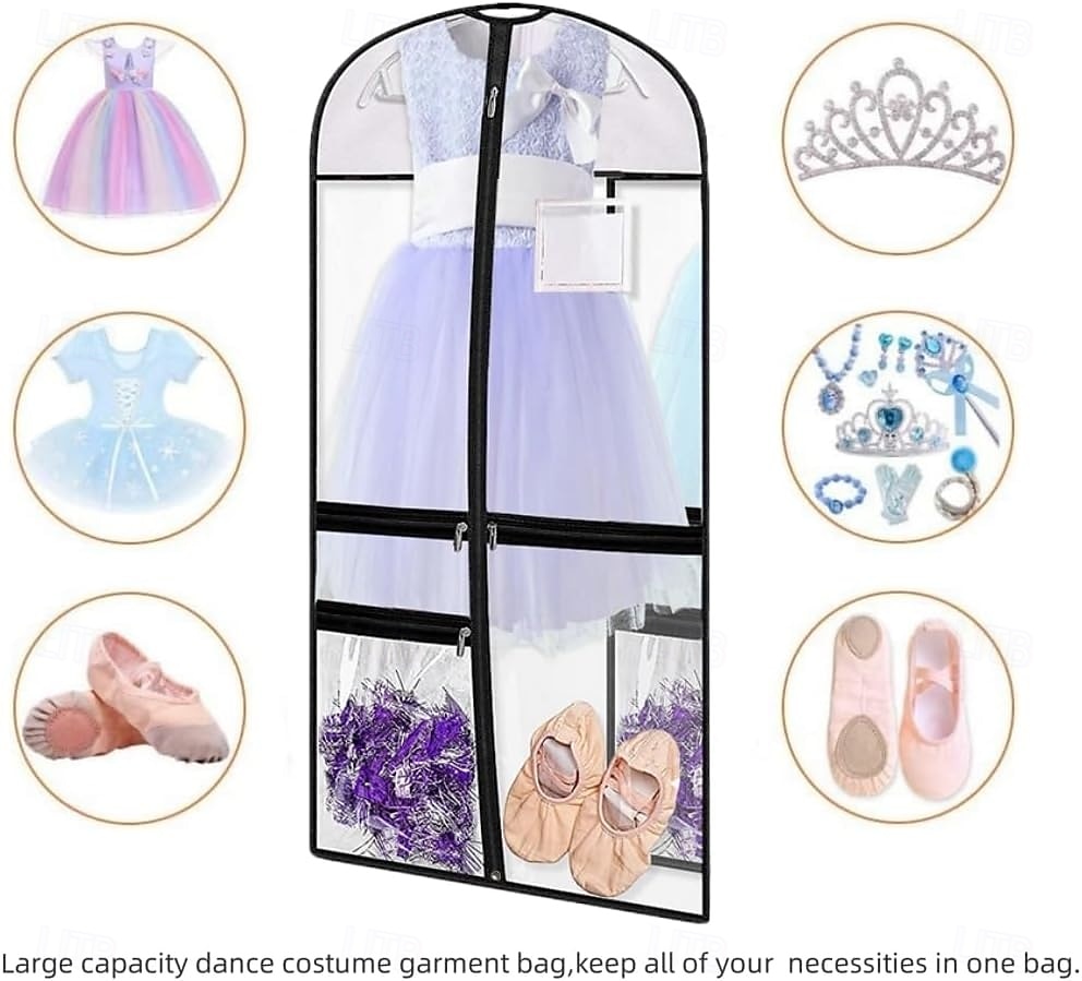 2026年 子供用ダンス衣装用ガーメントバッグ、透明PVC製厚手防水吊り下げ服カバー、アクセサリーポケット付き、クローゼットや競技会用の防塵収納バッグ  コレクション – $12.49 –P3