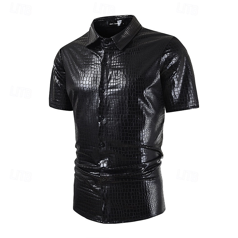 Retró 1980-as évek Póló Ing Diszkó Fényes latex patent Fémes Férfi Mindszentek napja Farsang Pride Parade Büszkeség hónapja Felnőttek Ing Nyár 2025 - $21.99 –P8