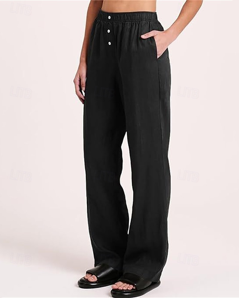 Per donna Pantaloni in cotone e lino Pantaloni Palazzo Moda Streetwear Comfort Lunghezza intera Misura del girovita medio Semplice Tasca Elastico in vita Comodo All'aperto Confortevole Streetwear del 2025 a $27.99 –P3