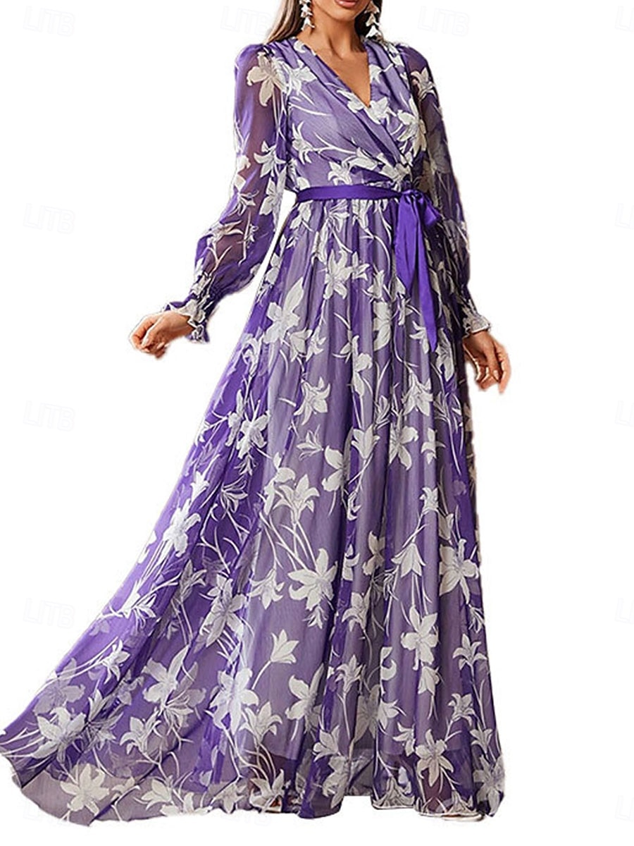 Rochii Rochie Mama Miresei Elegant Casual În V Lungime Podea Mătase imitată Manșon Lung cu Eșarfă / Panglică 2025 2025 - $89.99 –P7