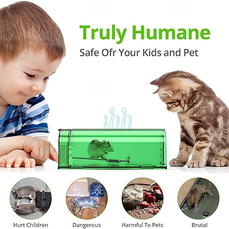 Cușcă reutilizabilă din plastic pentru capcană pentru șoareci, cutie umană de prindere a șobolanilor pentru uz interior în exterior, instrument non-toxic pentru controlul rozătoarelor pentru grădina 2025 - $9.99 –P4