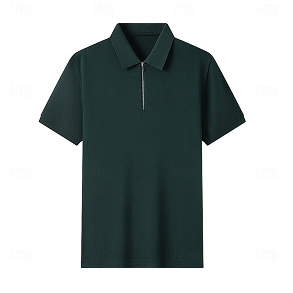 Men's Silk Linen Cotton Business Casual Half Zip Short Sleeve Basic Formal Solid Color Zipper Summer Black Dark Navy Sky Blue Dark Green Gray 2025 - $49.99 –P8