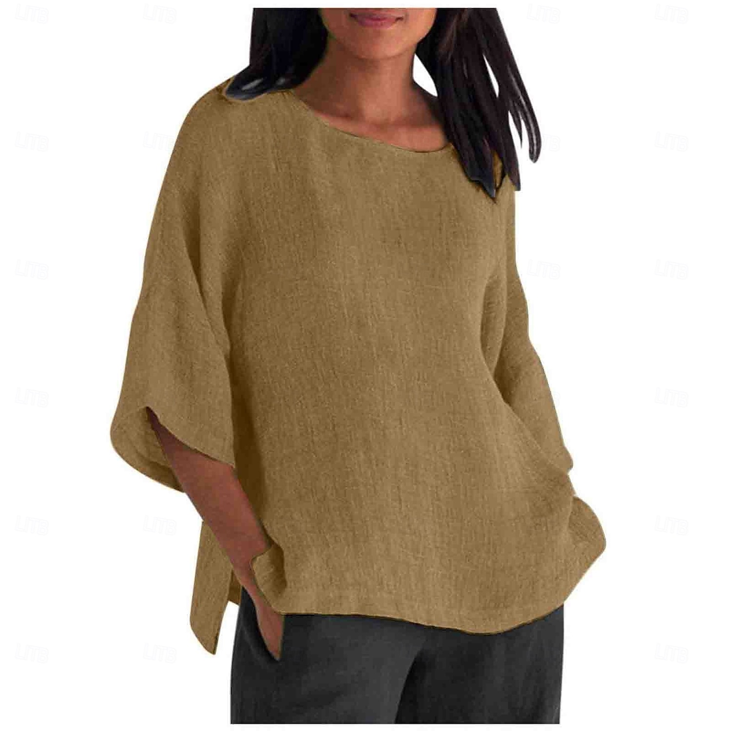 Pentru femei Cămașă Bluză Cămăși Bumbac In Culoare solidă De Bază Casual Lungime Manșon 3/4 Stil Nautic Topuri obișnuite Zilnic Verde Crud Negru Alb Verde Deschis Roz Îmbujorat Vară 2025 - $23.99 –P1