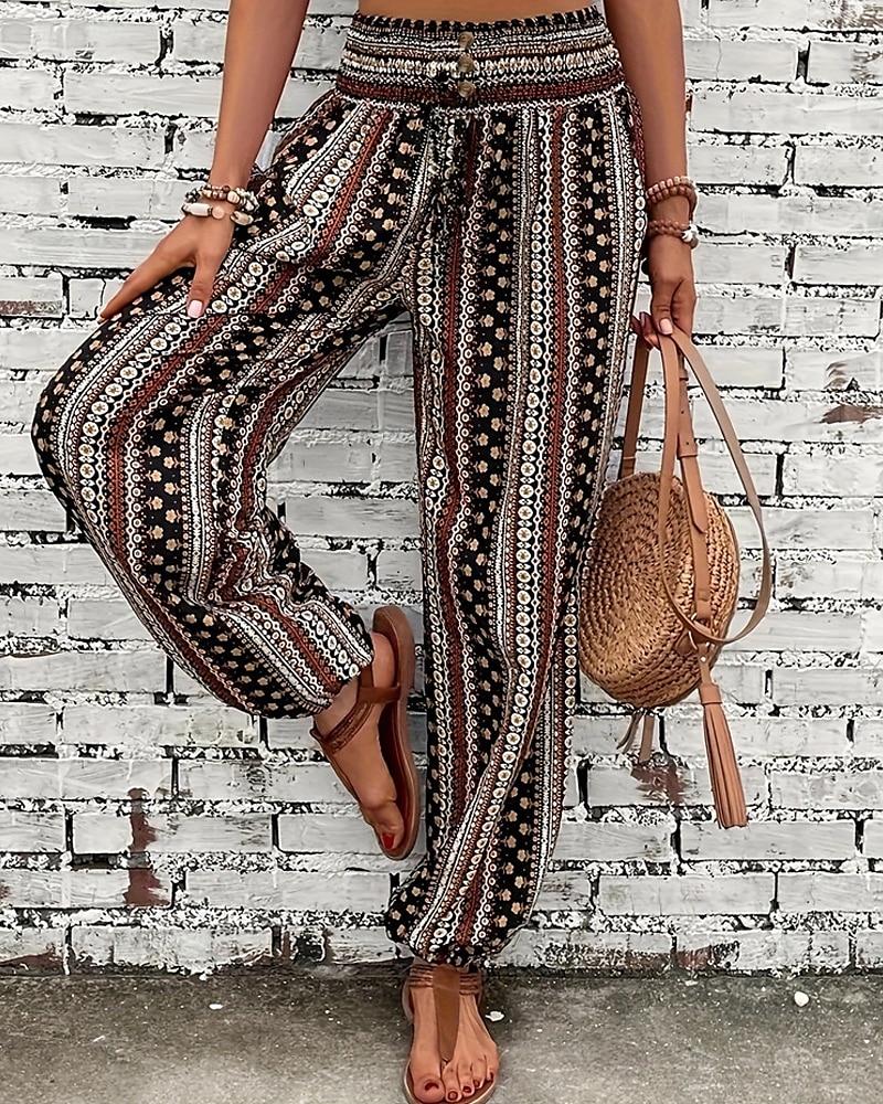 Mujer Persona que practica jogging Pantalones Vacaciones Boho Longitud total Media cintura Geométrico Cintura elástica Transpirable Cómodo Microelástico Calle Ropa Cotidiana Noche Morrón Oscuro 2025 - $19.99 –P3