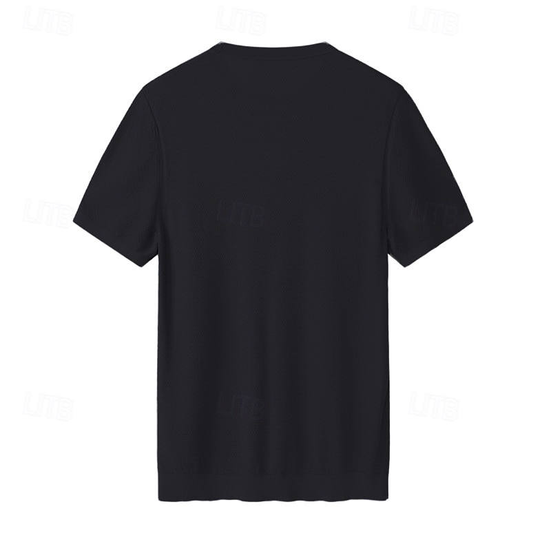 męska jedwabna bawełniana mieszanka lyocellu t-shirt krótki rękaw okrągły dekolt lato gładki żakard elegancki klasyczny okrągły dekolt minimalistyczny wakacje dom bawełna czarny niebieski granatowy top koszulka męska 2025 - $46.99 –P23