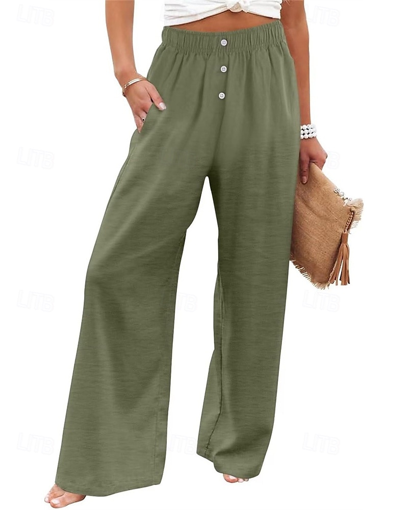 Per donna Pantaloni in cotone e lino Pantaloni Palazzo Moda Streetwear Comfort Lunghezza intera Misura del girovita medio Semplice Tasca Elastico in vita Comodo All'aperto Confortevole Streetwear del 2025 a $27.99 –P11