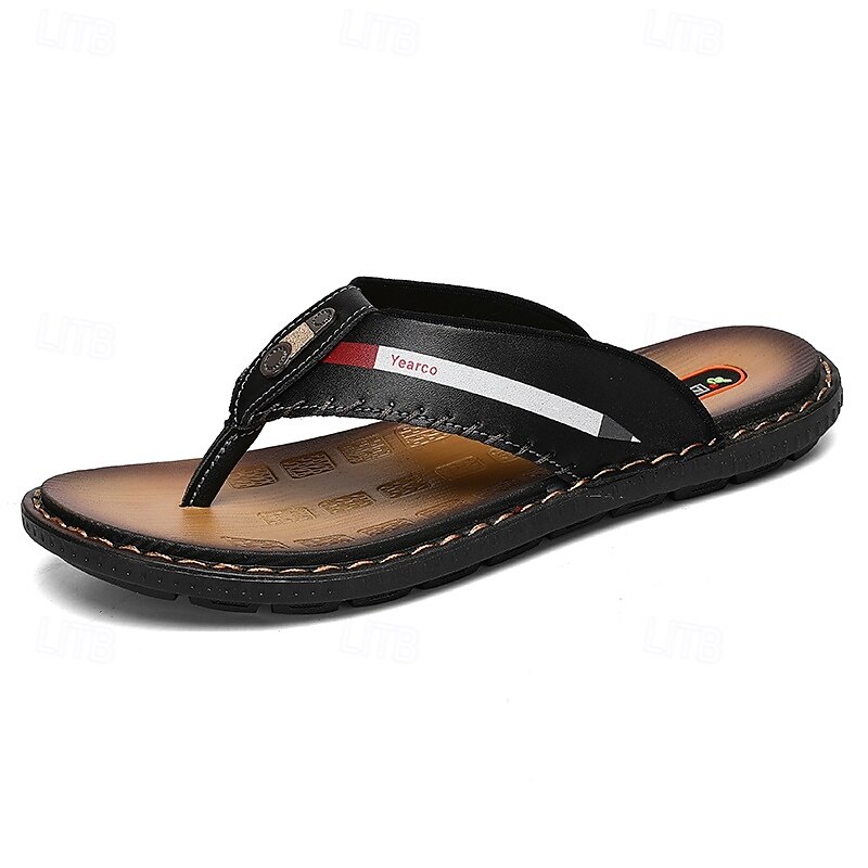 marineblå flip-flop-sandaler i imitert skinn for menn – myke og komfortable med stroppdetaljer, ideell for uformelle sommerdager, avslapning på stranden og ved bassenget 2025 - $34.99 –P1