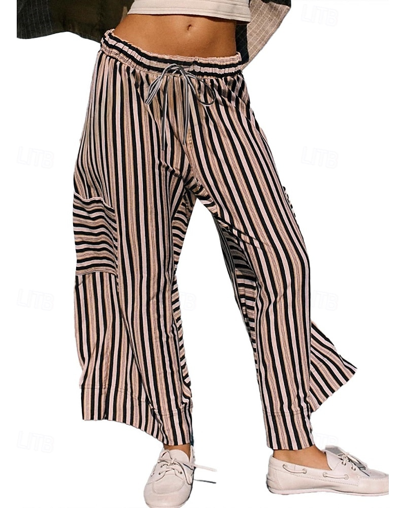 Femmes Slacks Pantalons Streetwear Occasionnel Longueur complète Naturel Rayé Avec Poches Conception à cordon élastique Confortable Extérieur Rue Sortir Rouge orangé Bleu ciel clair Marine fonc de 2025 ? $19.99 –P7