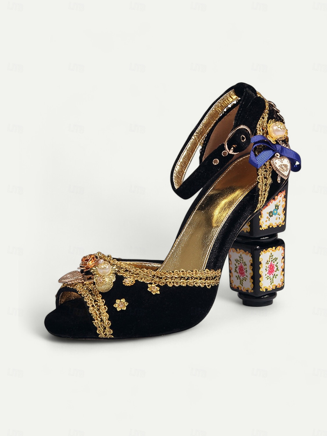 sandali da donna in velluto bordeaux con decorazioni dorate – sandali con cinturino alla caviglia in stile barocco con tacchi a blocco decorativi per eventi formali, feste in maschera e spettacoli teatrali del 2025 a $89.99 –P6