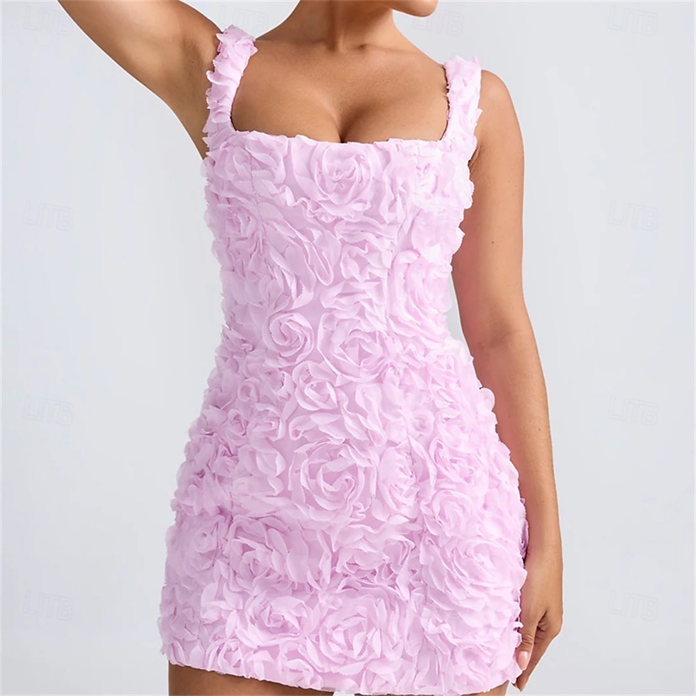 Robe de Quinceanera A-Line Élégante Robe de Mariage Invité de Mariage Courte  Mini Sans Manches Col Carré avec Fleurs 3D Rose de 2025 ? $99.99 –P6