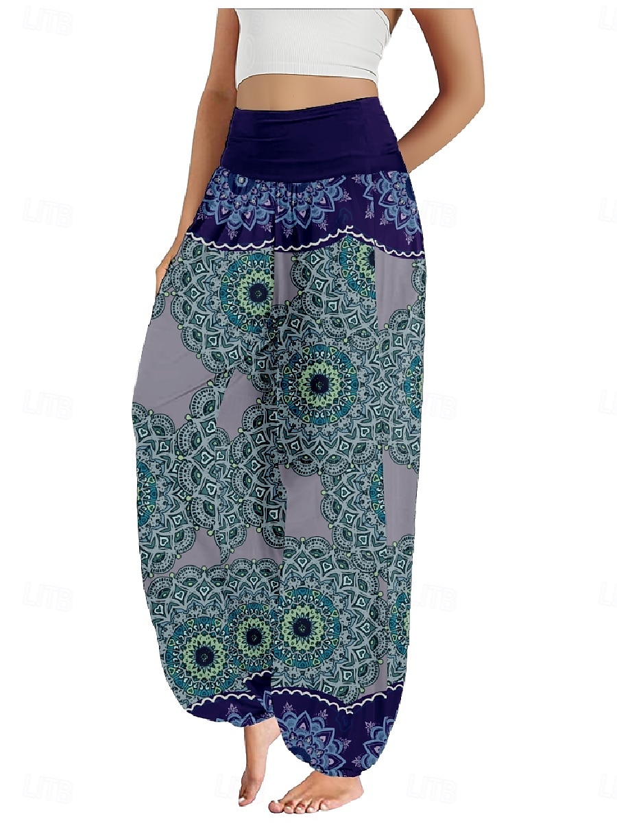 Damen Leinen-inspirierte Hosen Weites Bein Hosen Hose Ethno-Stil Lässig Boho Volle Länge Hohe Taille Blumen Grafik Paisley-Muster Tasche Elastischer Bund Drucken Atmungsaktivität Weich Mikroelastisch 2025 - $21.99 –P10