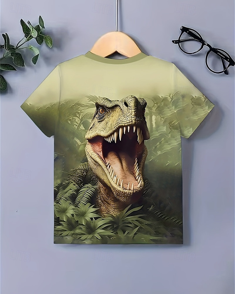 Jongens 3D Dinosaurus T-shirt Korte mouw Zomer Lente Modieus Basic Kinderen 4-12 jaar Strakke ronde hals Buiten Casual Dagelijks Normale pasvorm 2025 - $14.49 –P3