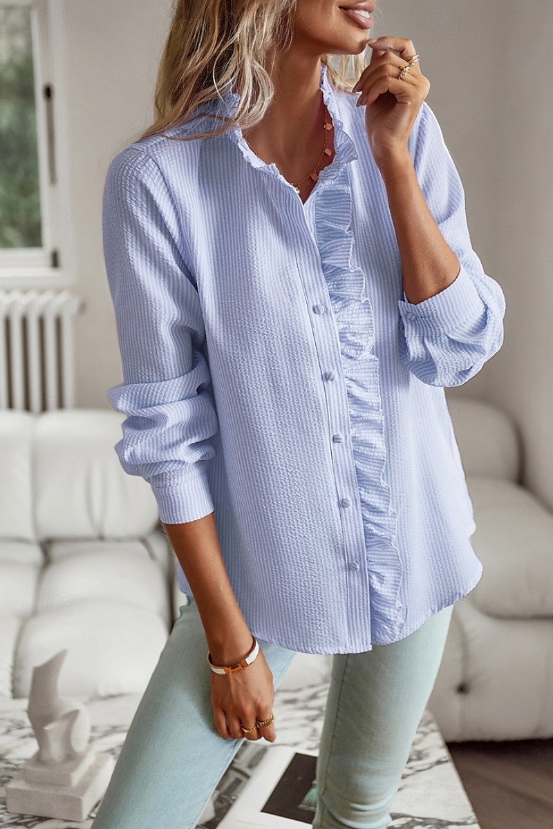 Per donna Camicia Camicia in cotone e lino Blusa Semplice Moderno Casual Manica Lunga Collo Alto Top Regolari Quotidiano Uscire Bottoni Nero Bianco Rosa Blu Estate del 2025 a $23.99 –P12
