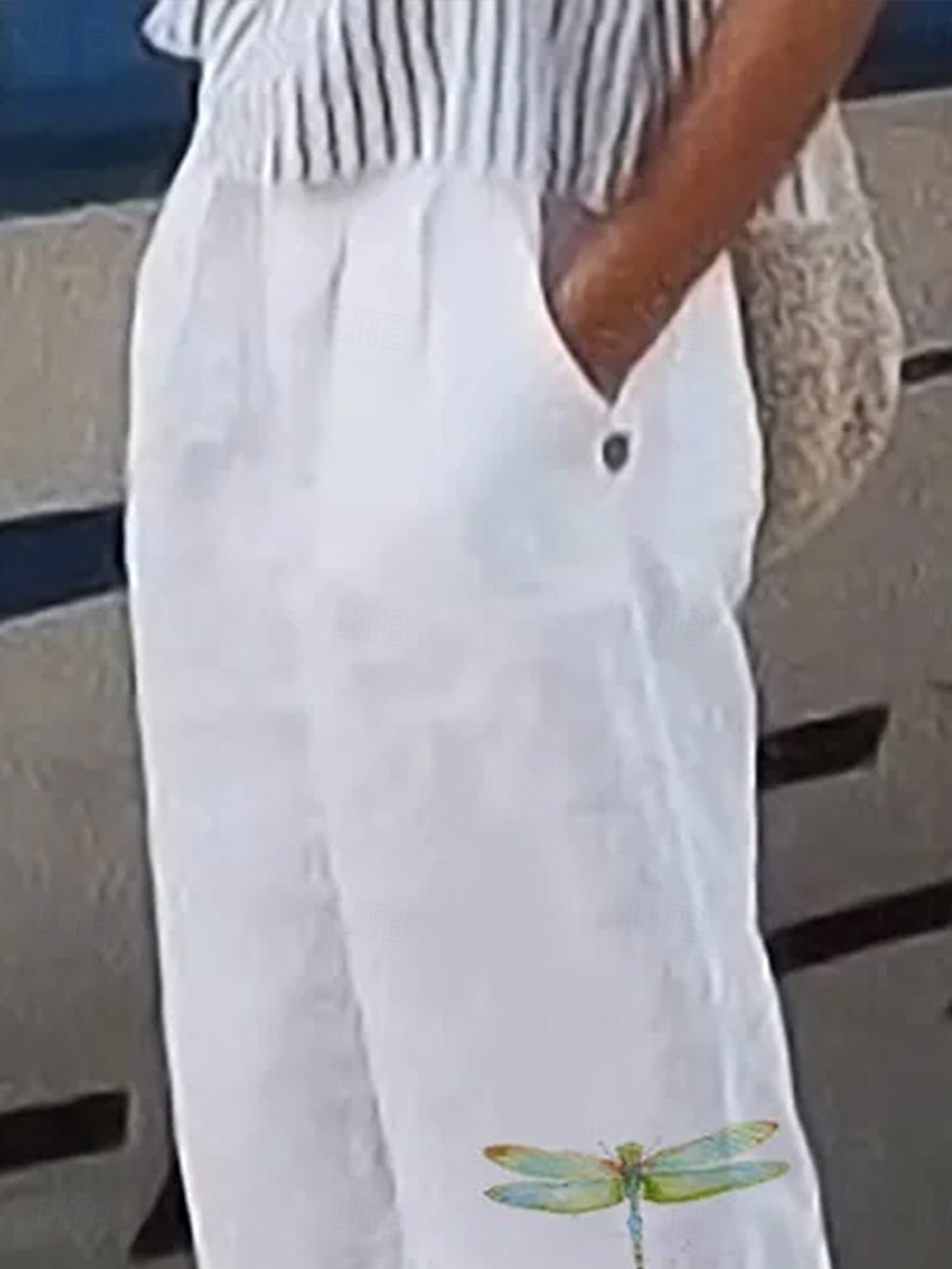Damen Baumwoll-Leinen Hosen Baggy Hosen Leinenähnlich Strandshorts Urlaub Vintage Fashion Vollständig Hohe Taille Grafikdruck Atmungsaktiv Weich Mikroelastisch Formal Urlaub Straße Weiß Sommer 2025 - $32.99 –P2