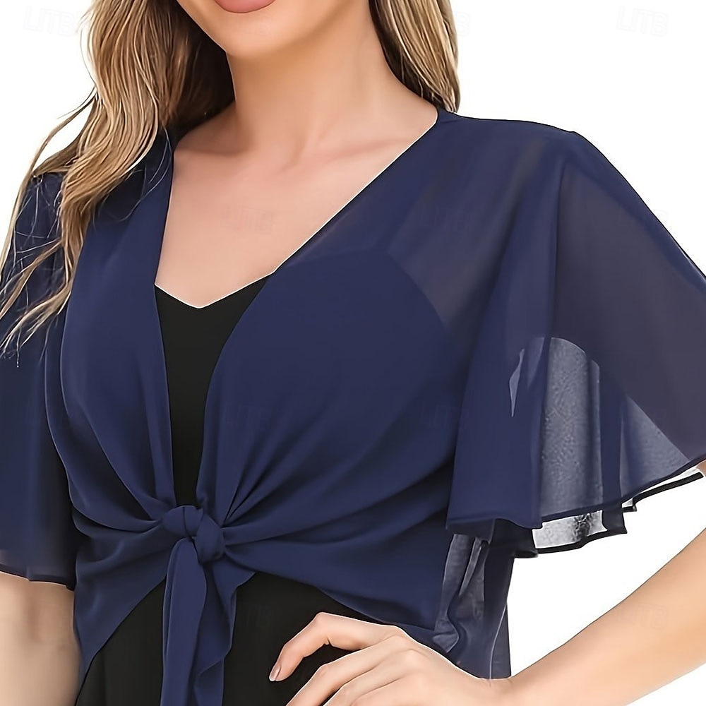 Vrouwen Wikkel Elegante Zonnebescherming Korte Mouw Chiffon Bruiloft Wikkels Met Effen Kleur Voor Bruiloft Zomer 2025 - $20.99 –P5