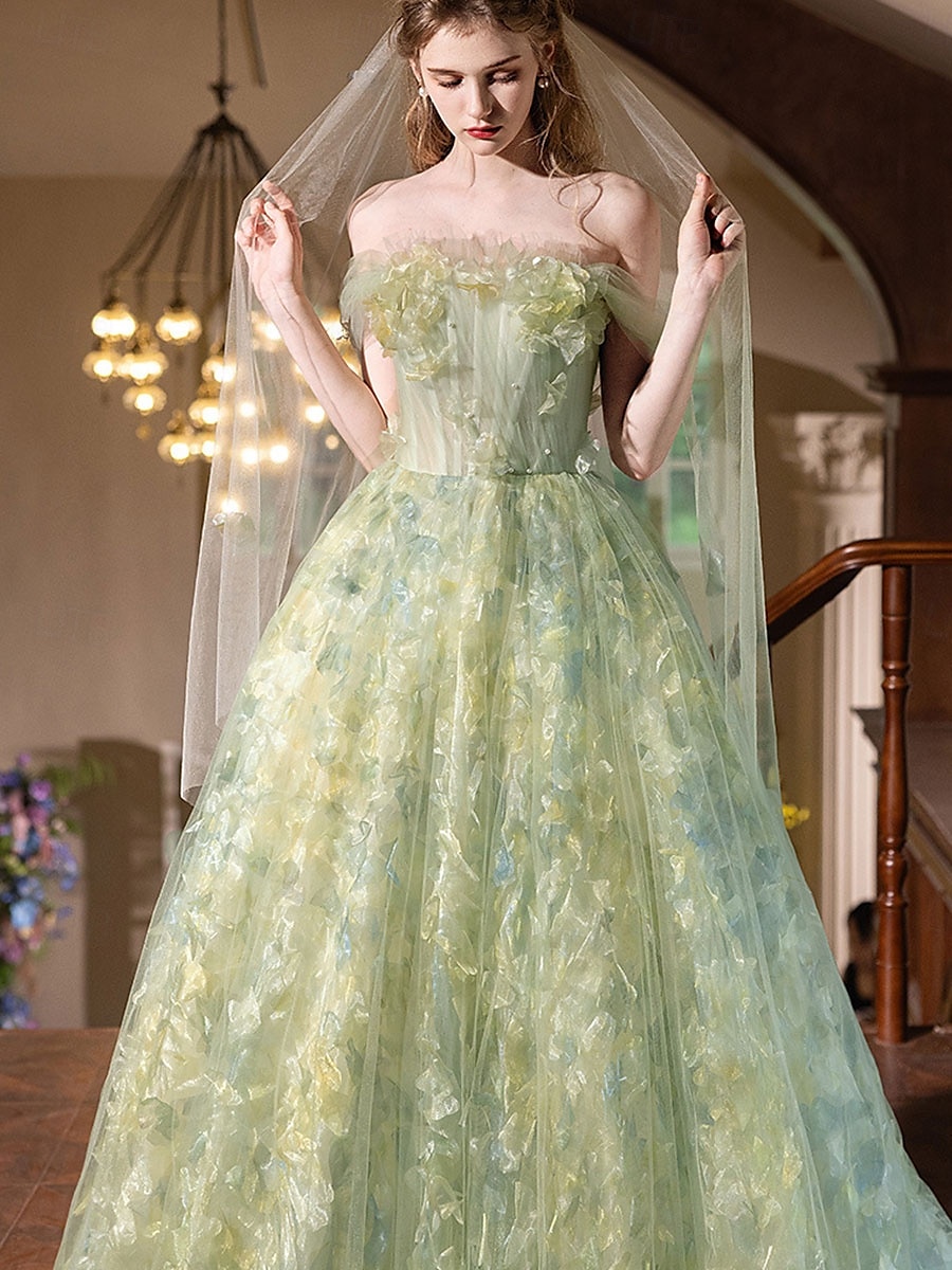 A-Linje Quinceanera Klänningar Elegant Klänning Bröllop Bröllop Gäst Golvlängd Ärmlös Båt Nacke Polyester Rygglös med Blommig Tryck 2025 - $169.99 –P4