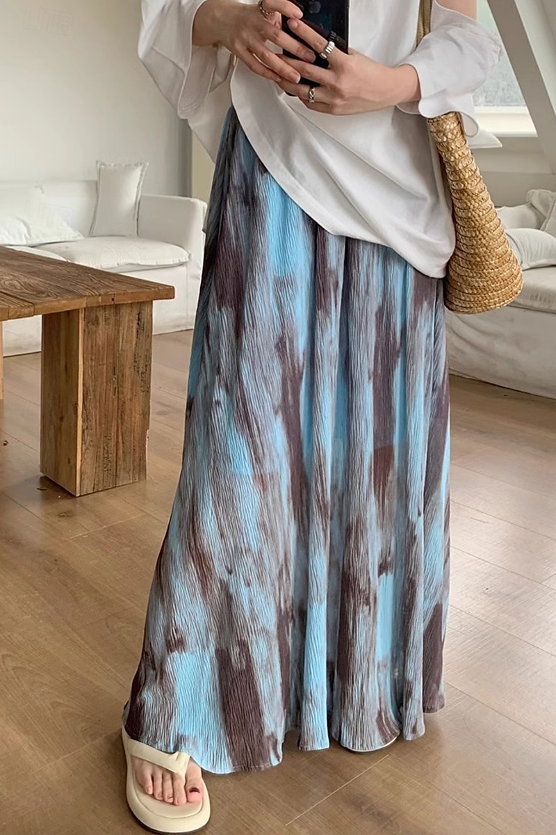 Pentru femei Fustă Epocă Boho Maxi Talie Medie Fuste Cravată Imprimeu Micro-elastic Vacanță Casul / Zilnic Negru Albastru piscină Vară Poliester 2025 - $22.99 –P11