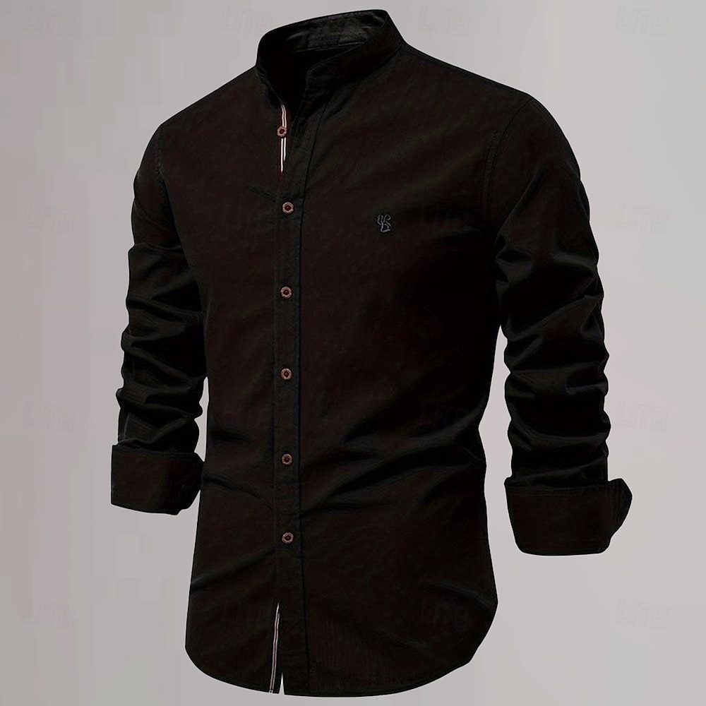Per uomo Camicia con colletto cinese Camicia con colletto alla coreana Camicia in cotone e lino Semplice Vacanza Casual Quotidiano Nero Bianco Verde chiaro Blu scuro Manica Lunga Colletto alla coreana del 2025 a $25.99 –P7