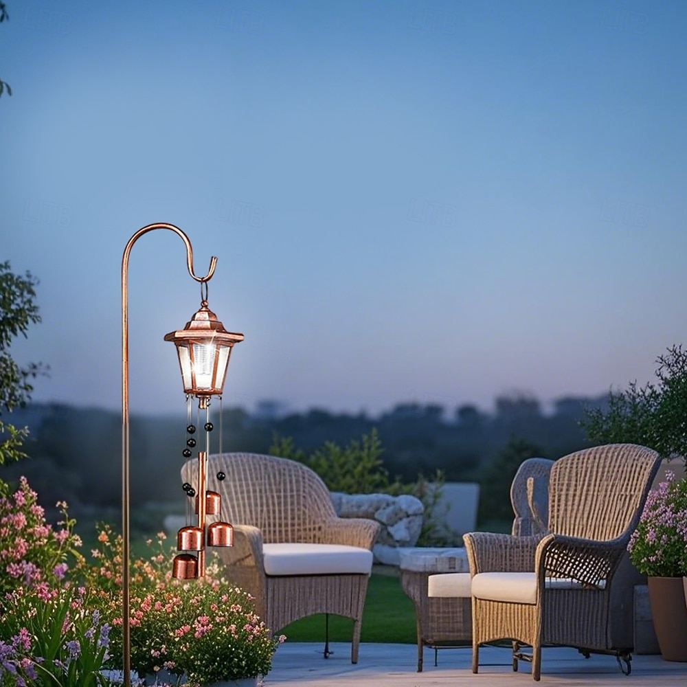 1 db kültéri napelemes szélcsengő függőlámpa pásztorkampóval, udvari kert, park, füves ösvény, tájfény, hangulat dekorációs lámpa 2026 - $35.99 –P5