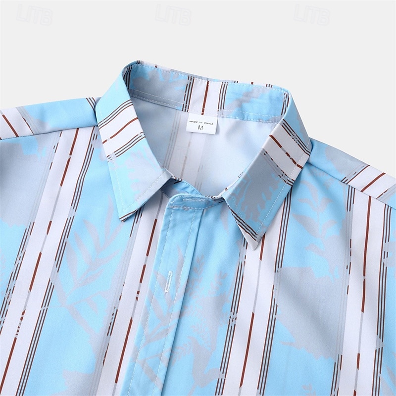 Per uomo Camicia Camicia Estiva Camicia casual Camicia da Spiaggia Camicia con Bottoni Blu / bianco Manica Corta Strisce verticali Bavero Vacanza Camicia hawaiana Abbigliamento Poliestere Moda Casual del 2025 a $23.99 –P3
