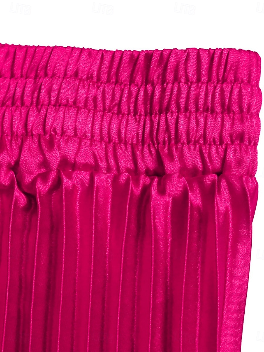 Jupe femme jupe maxi jupe en A couleur unie swing mode décontractée maxi taille haute jupes plain plissées micro-élastique rue quotidienne fuchsia été polyester de 2025 ? $34.99 –P4