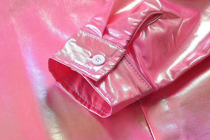 Retró 1980-as évek Ing Diszkó Fényes latex patent Fémes Férfi Mindszentek napja Farsang Pride Parade Büszkeség hónapja Felnőttek Ing Nyár 2025 - $23.99 –P5