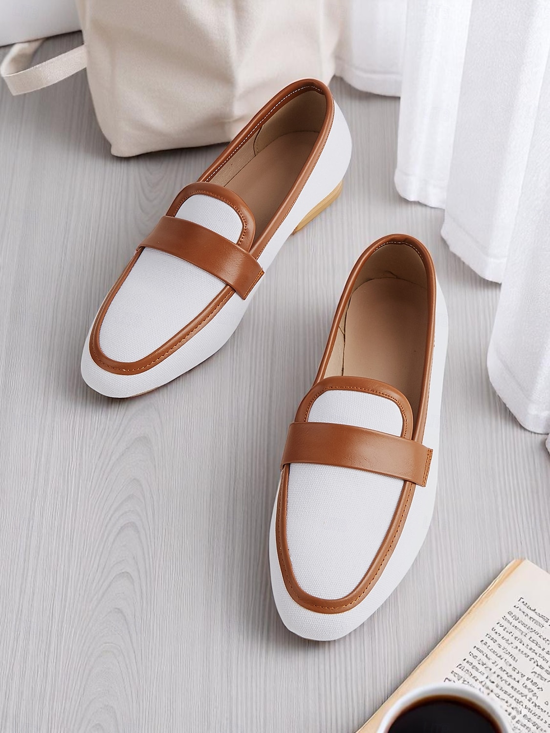 dámské plátěné penny loafers – bílé a hnědé kancelářské byty na nízkém podpatku do práce i na každodenní dojíždění 2025 - $34.99 –P2