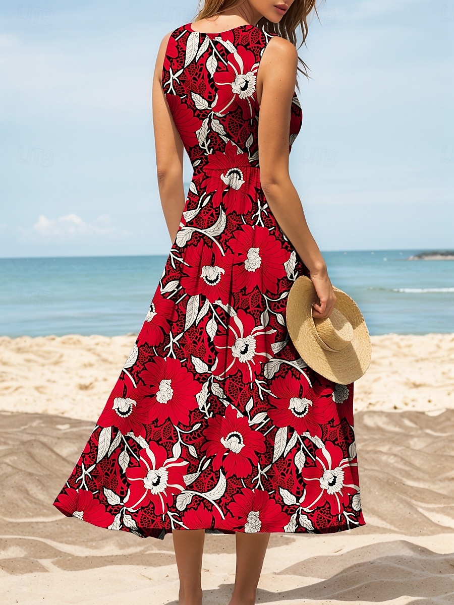 Damen Midikleid Sommerkleid A Linie Kleid Schulterfreies Kleid Urlaub Lässig Formpassend Blumen Grafik Ärmellos U-Ausschnitt Rundausschnitt Gelb Rote Blau Purpur Sommer 2025 - $35.99 –P2