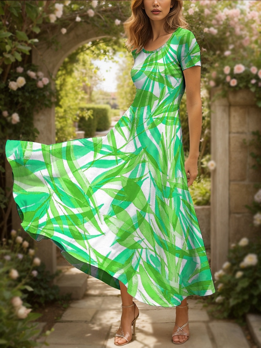 Femmes Robe maxi Robe Décontractée Robe trapèze Robe d'été Vacances ancien Ethnique Coupe régulière Graphique Feuille Géométrique Manche Courte Col carré Jaune Rouge Bleu Violet Été Printemps de 2025 ? $31.99 –P5
