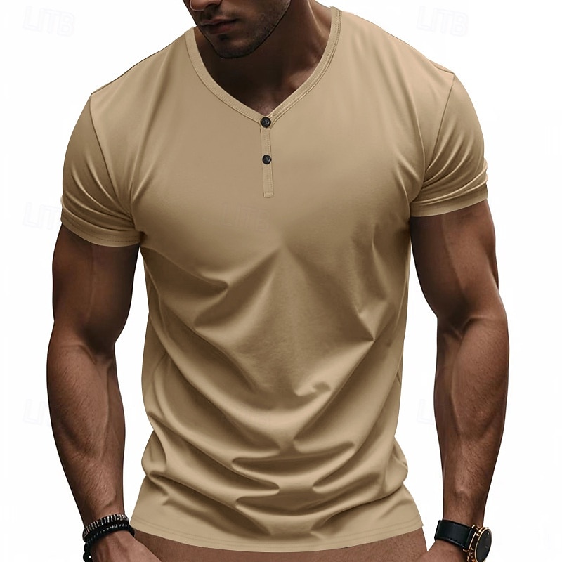 Men's T Shirt Henley Shirt Tee Short Sleeve Shirt Short Sleeve V Neck Summer Plain Fashion Designer Basic Plain Vacation Street Going out claret Black Royal Blue Top Tee for Men 2025 - $19.49 –P10